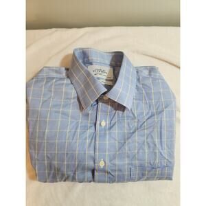 Charles Tyrwhitt 100% Cotton Shirt Mens 17.5 36 XL Blue Plaid Long Sleeve